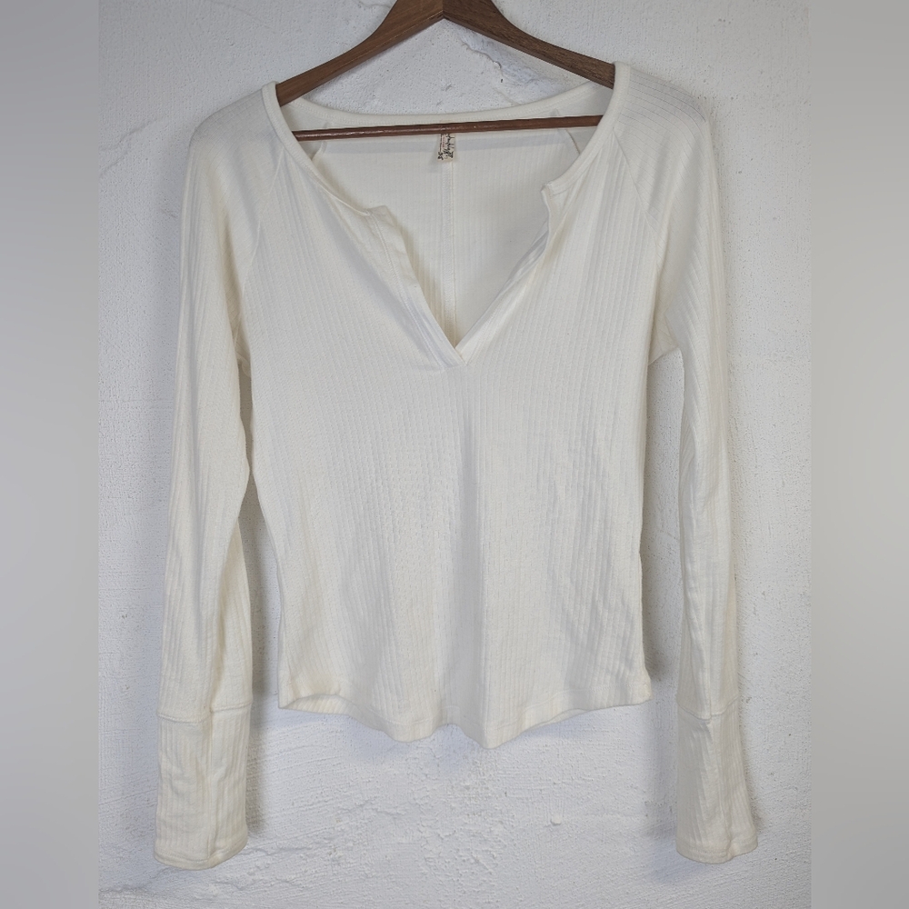 Free People Intimately White Ribbed Sleep Top Cozy Soft V Neck Womens Large